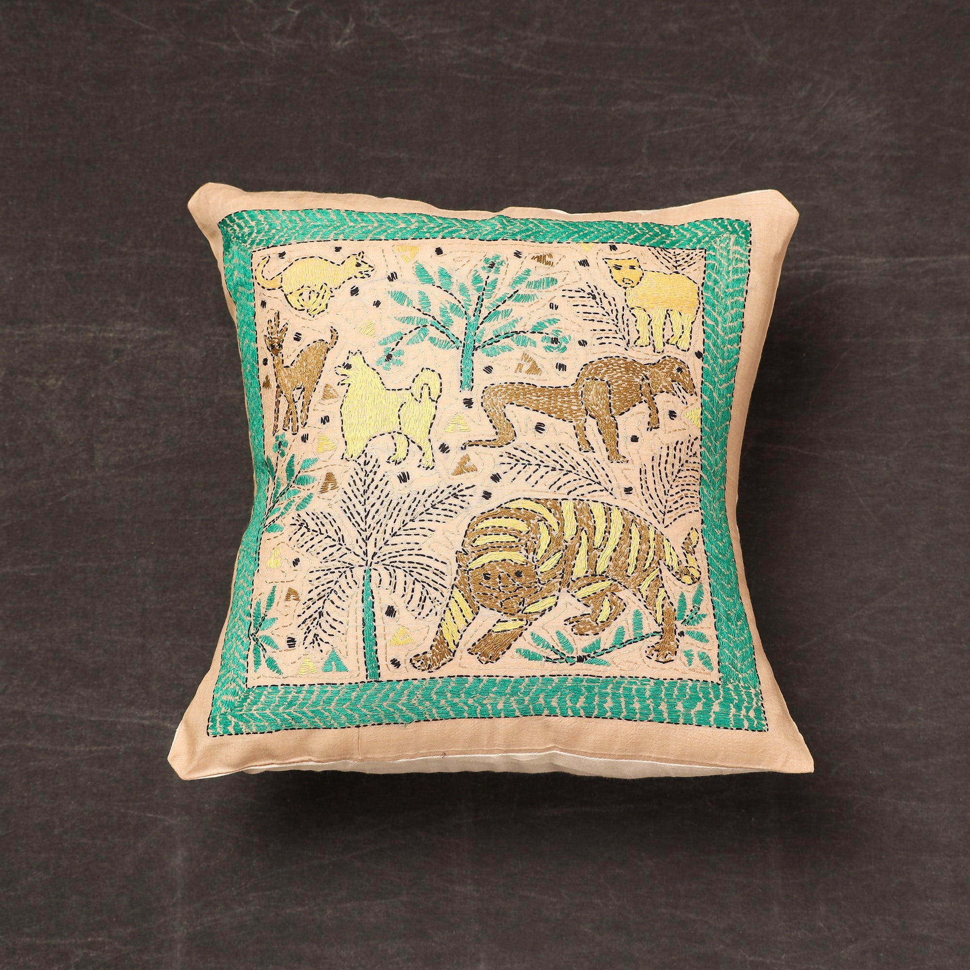 Buy Bengal Kantha Embroidery Silk Cushion Cover 05 Online at iTokri.com