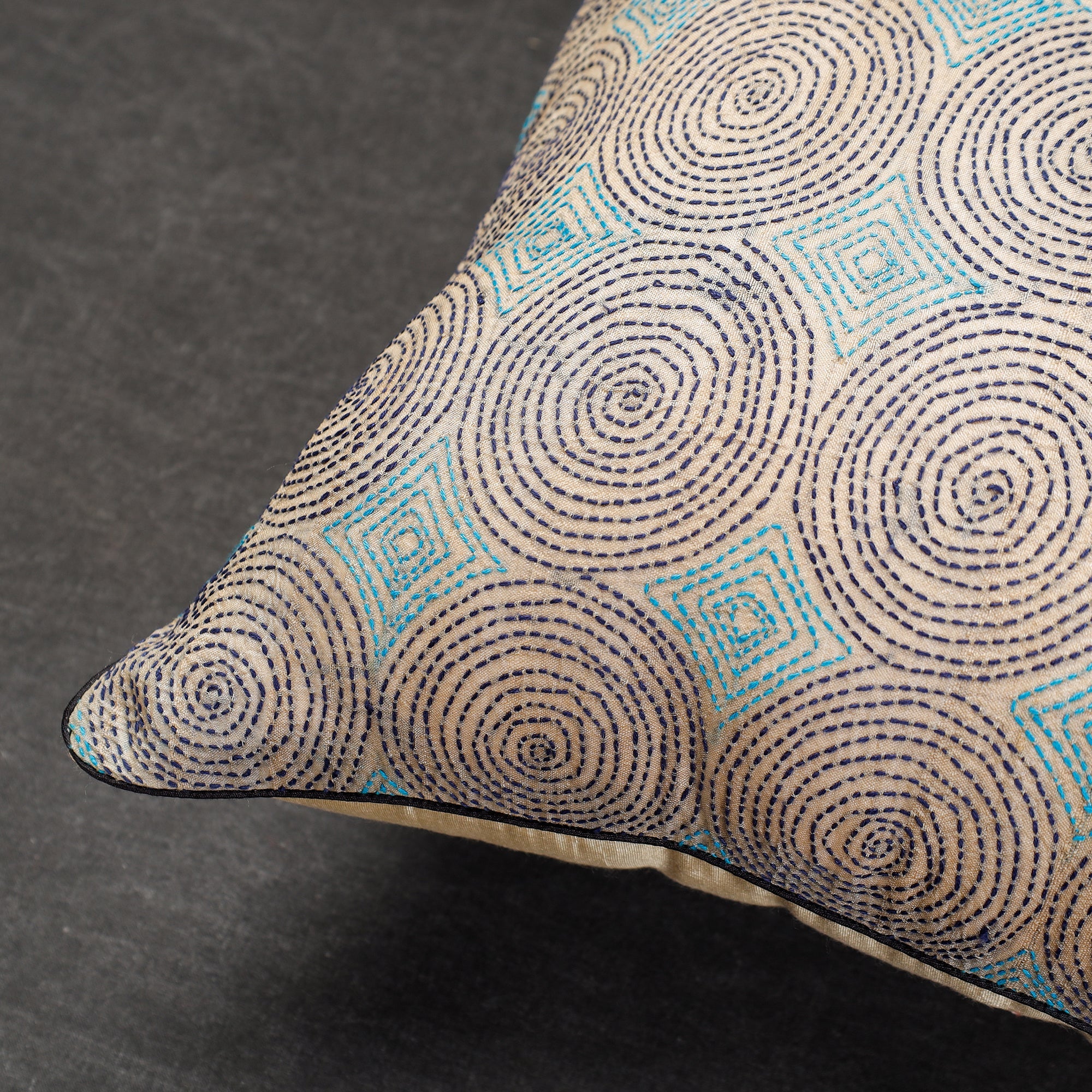  Bengal Kantha Embroidery Tussar Silk Cushion Cover 