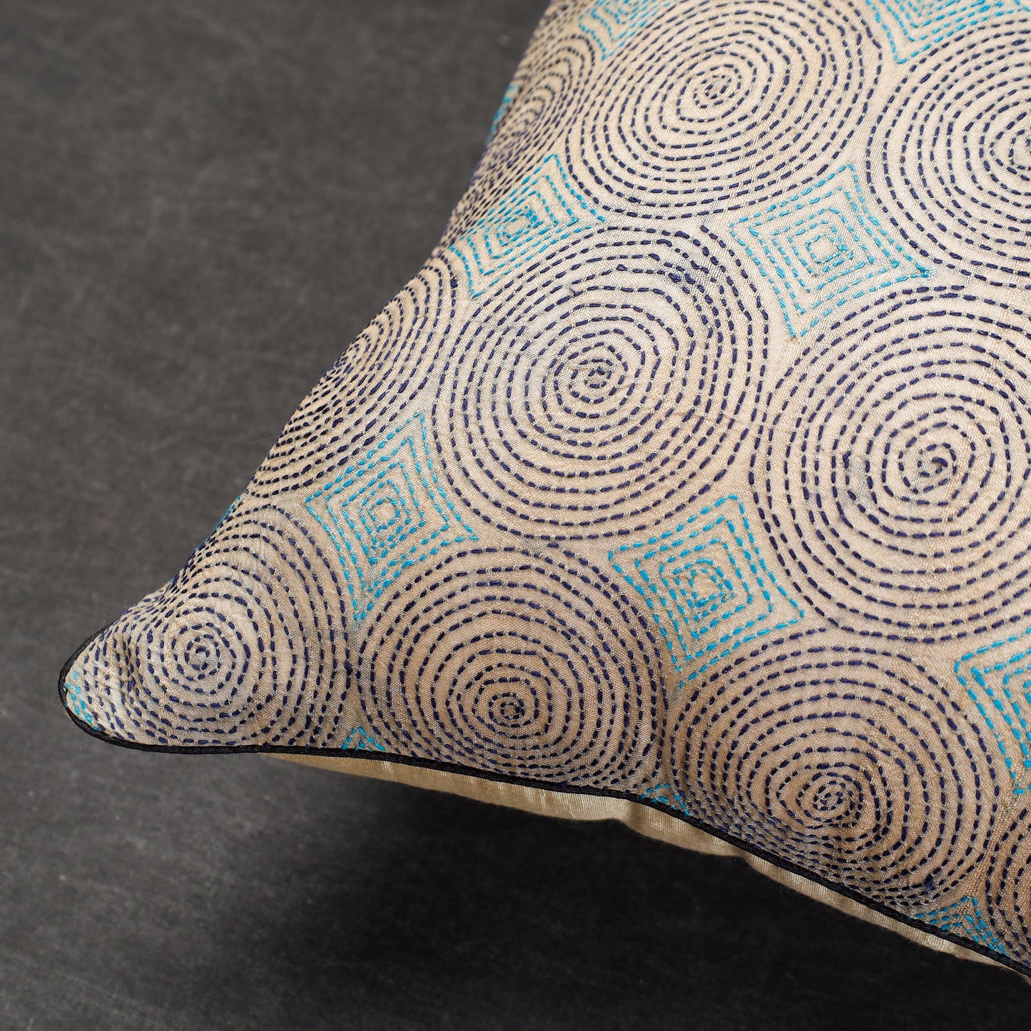  Bengal Kantha Embroidery Tussar Silk Cushion Cover 