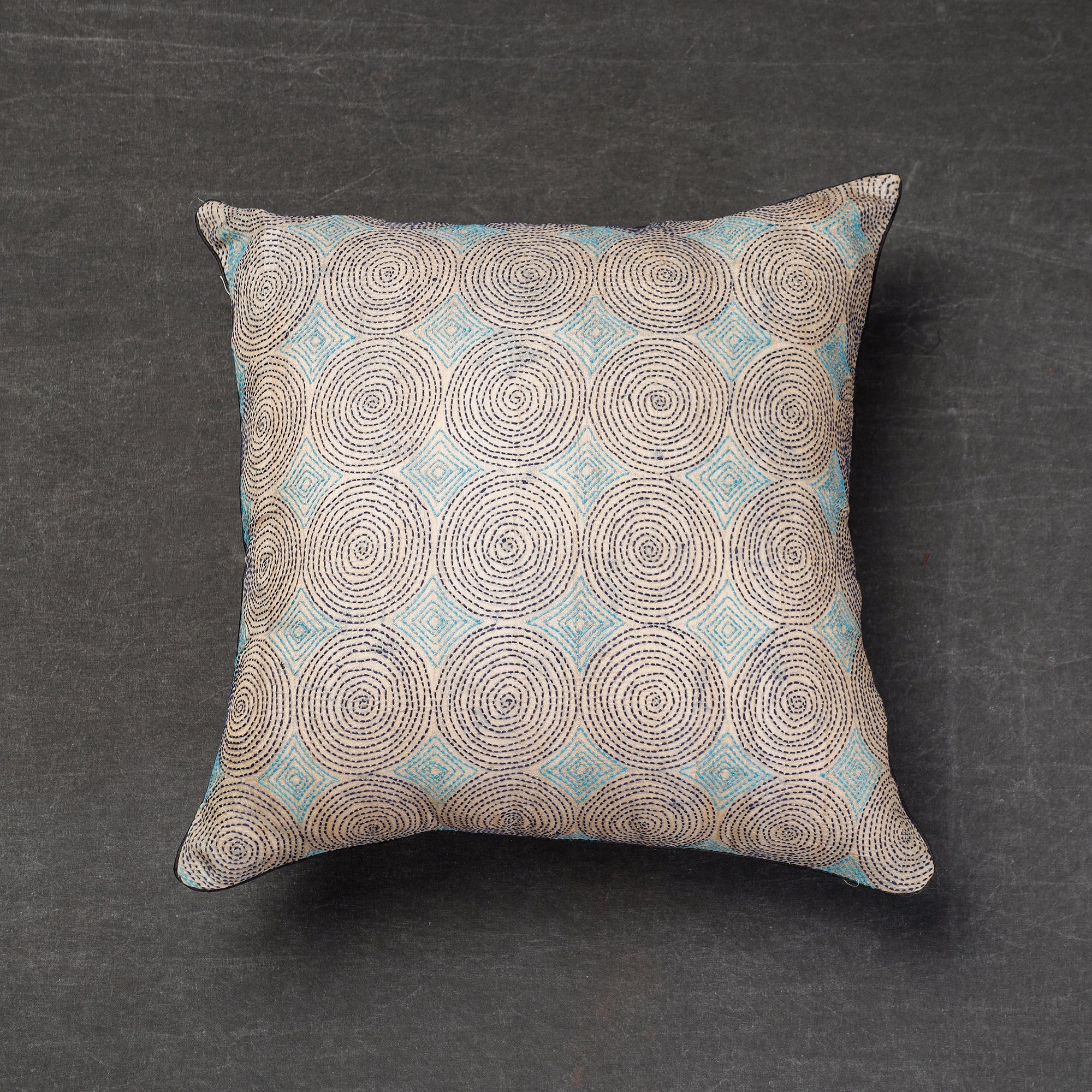  Bengal Kantha Embroidery Tussar Silk Cushion Cover 