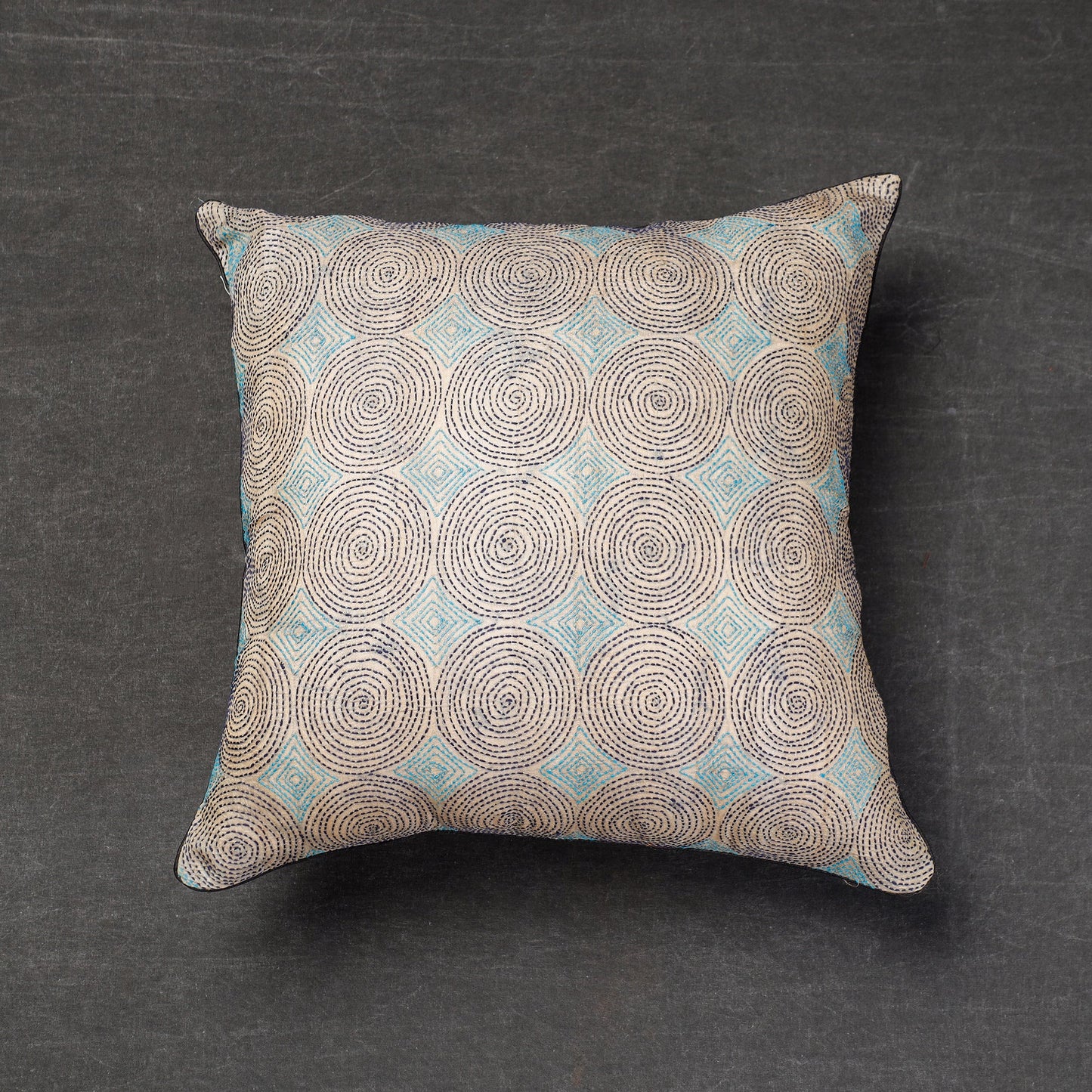  Bengal Kantha Embroidery Tussar Silk Cushion Cover 