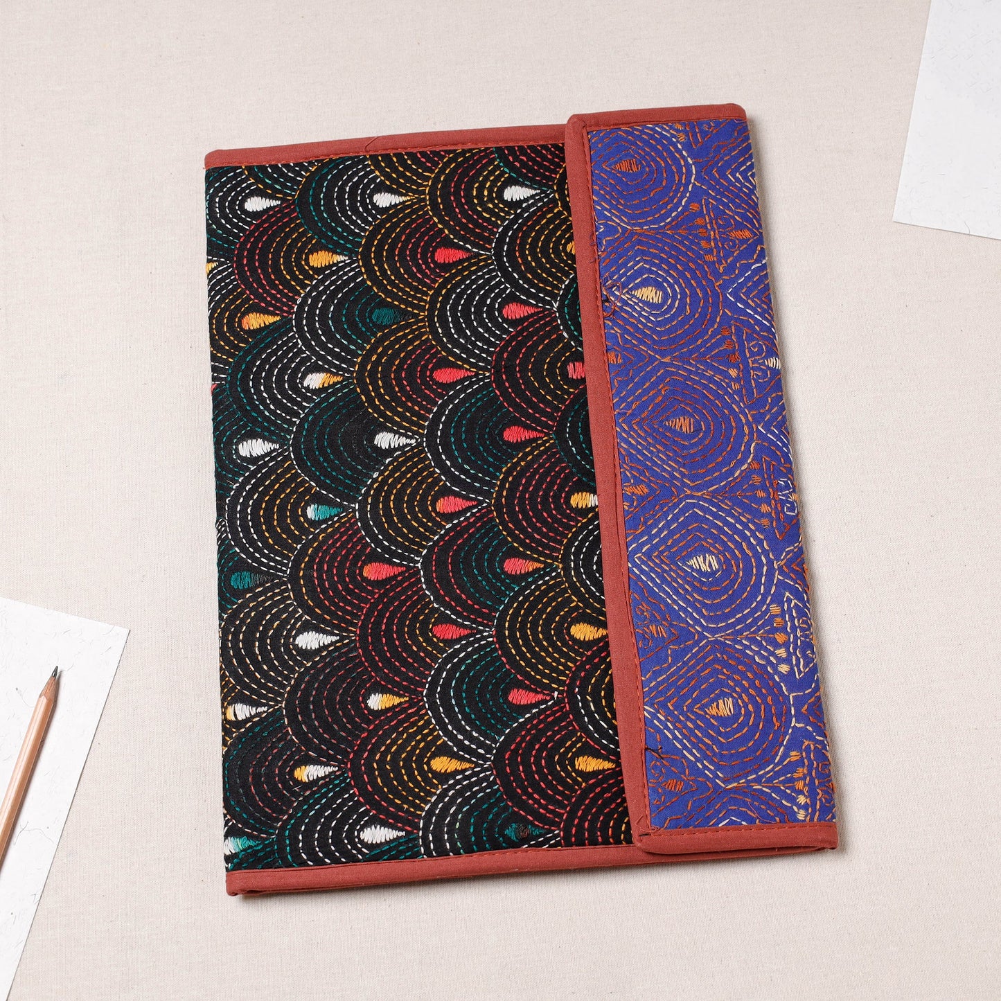 Multicolor Bengal Kantha Work Handcrafted File Folder 