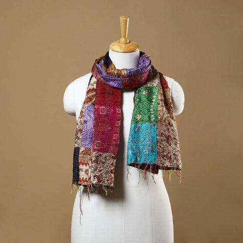 Buy Multicolor Bengal Kantha Work Reversible Patchwork Silk Stole