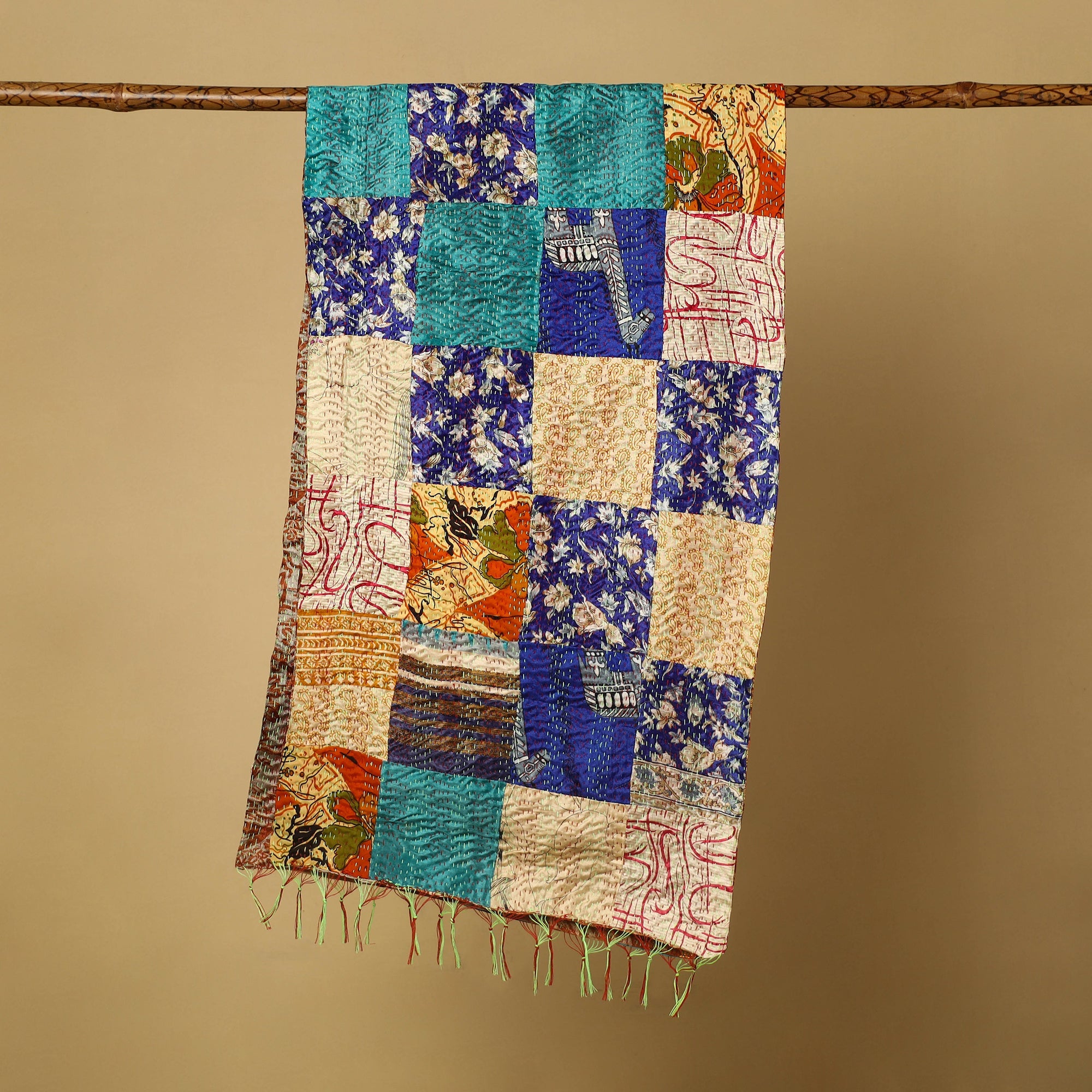 Multicolor - bengal kantha work reversible patchwork silk