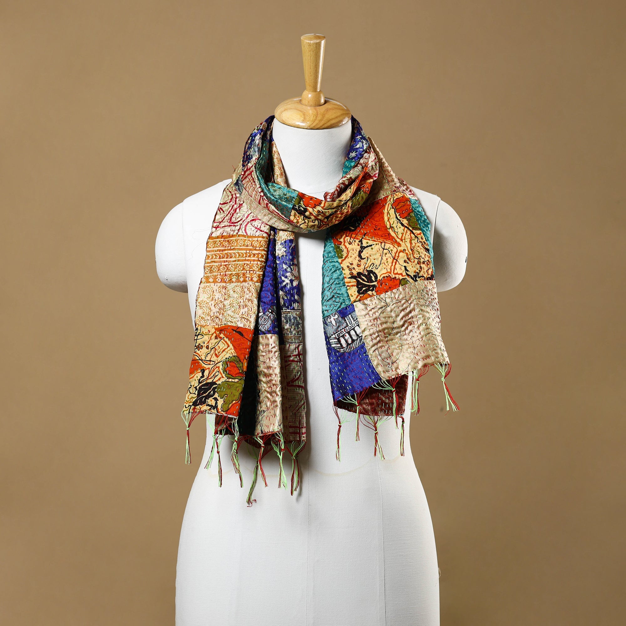 Multicolor - bengal kantha work reversible patchwork silk