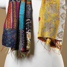  Multicolor Bengal Kantha Work Reversible Patchwork Silk Stole