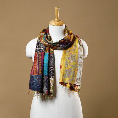  Multicolor Bengal Kantha Work Reversible Patchwork Silk Stole