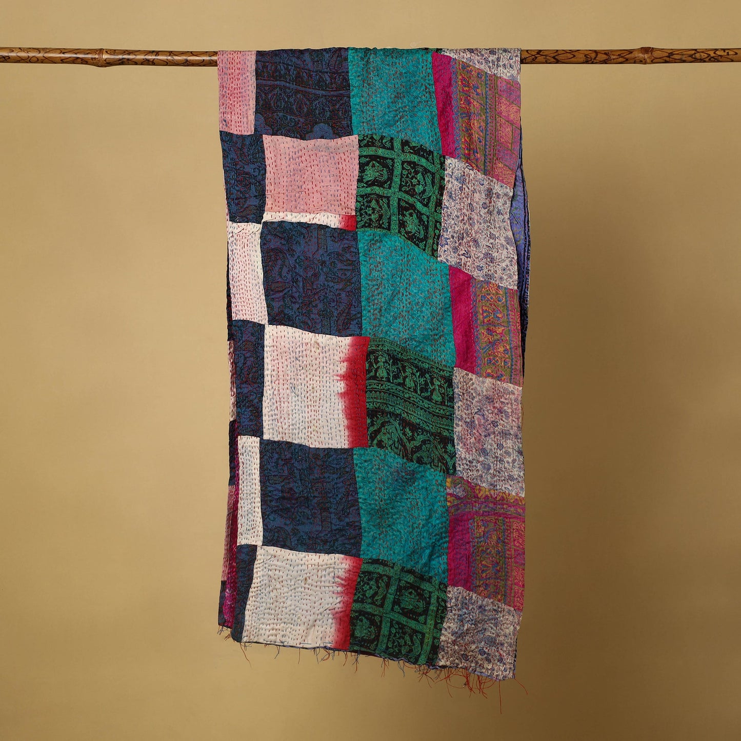 Multicolor - bengal kantha work reversible patchwork silk