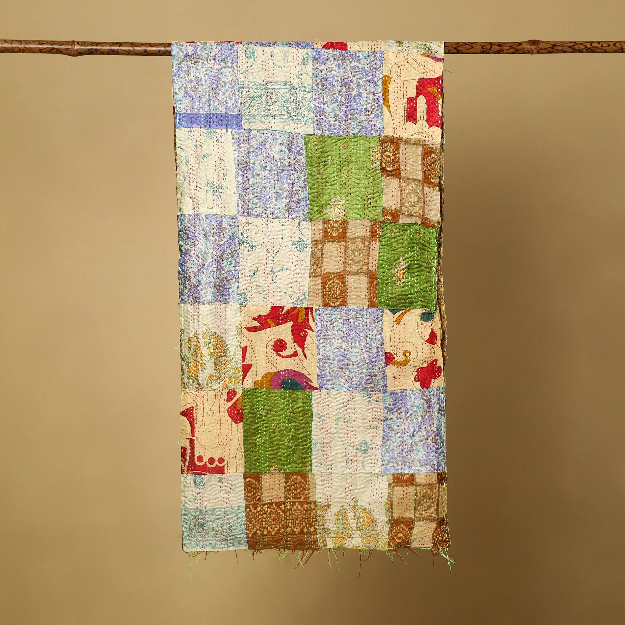 Multicolor - bengal kantha work reversible patchwork silk