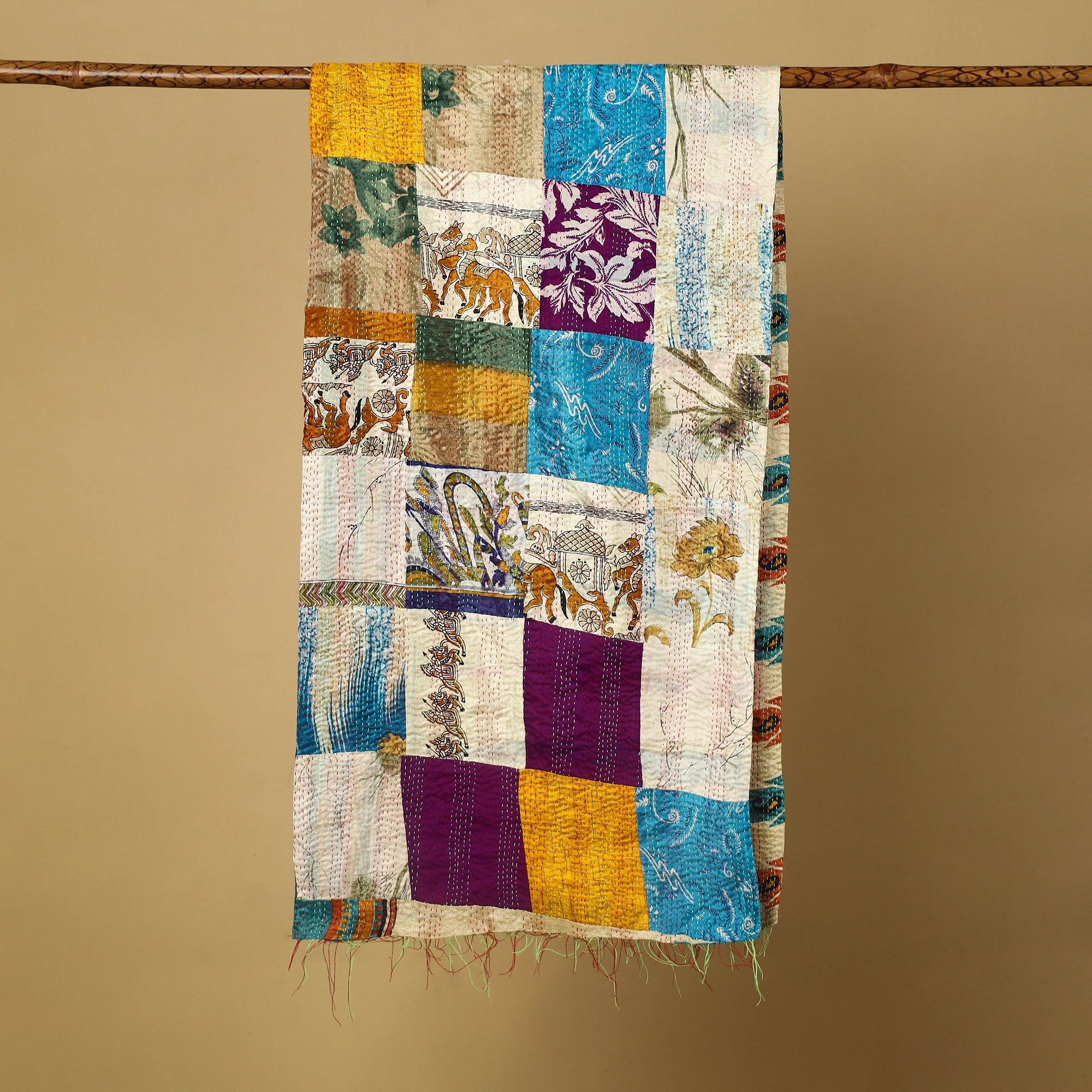 Multicolor - bengal kantha work reversible patchwork silk