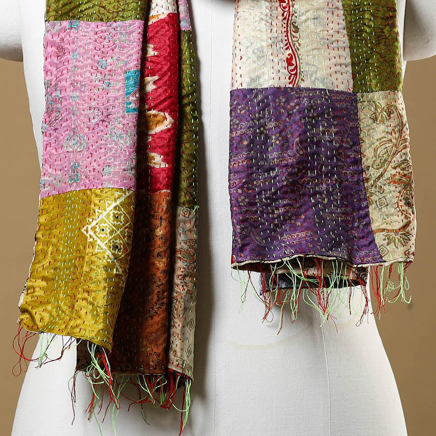 Multicolor - bengal kantha work reversible patchwork silk