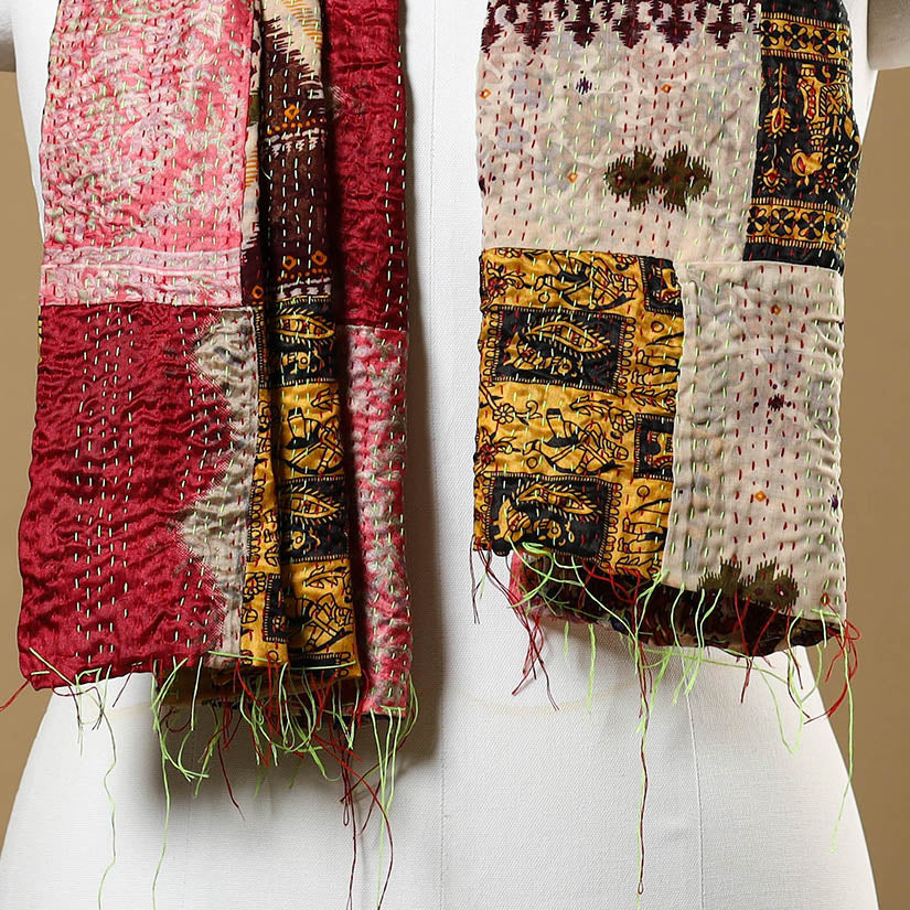 Buy Multicolor Bengal Kantha Work Reversible Patchwork Silk Stole