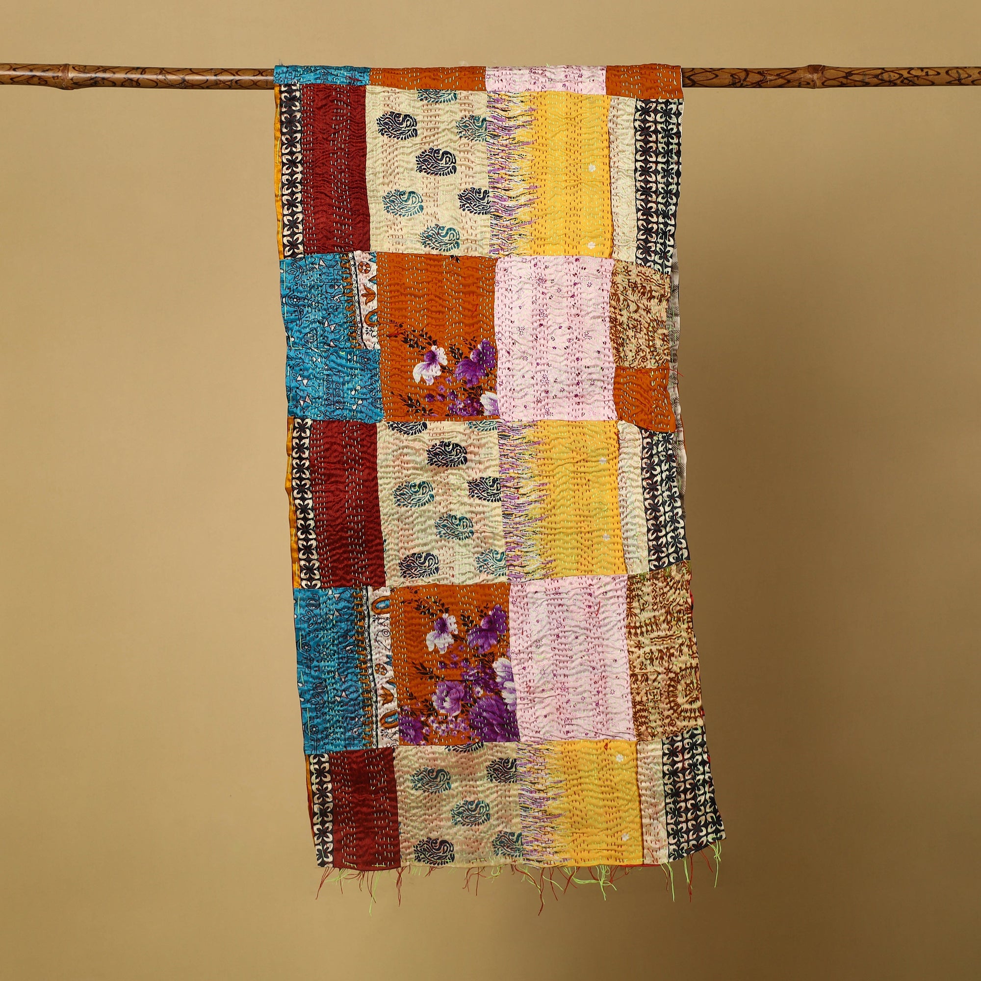 Multicolor - bengal kantha work reversible patchwork silk