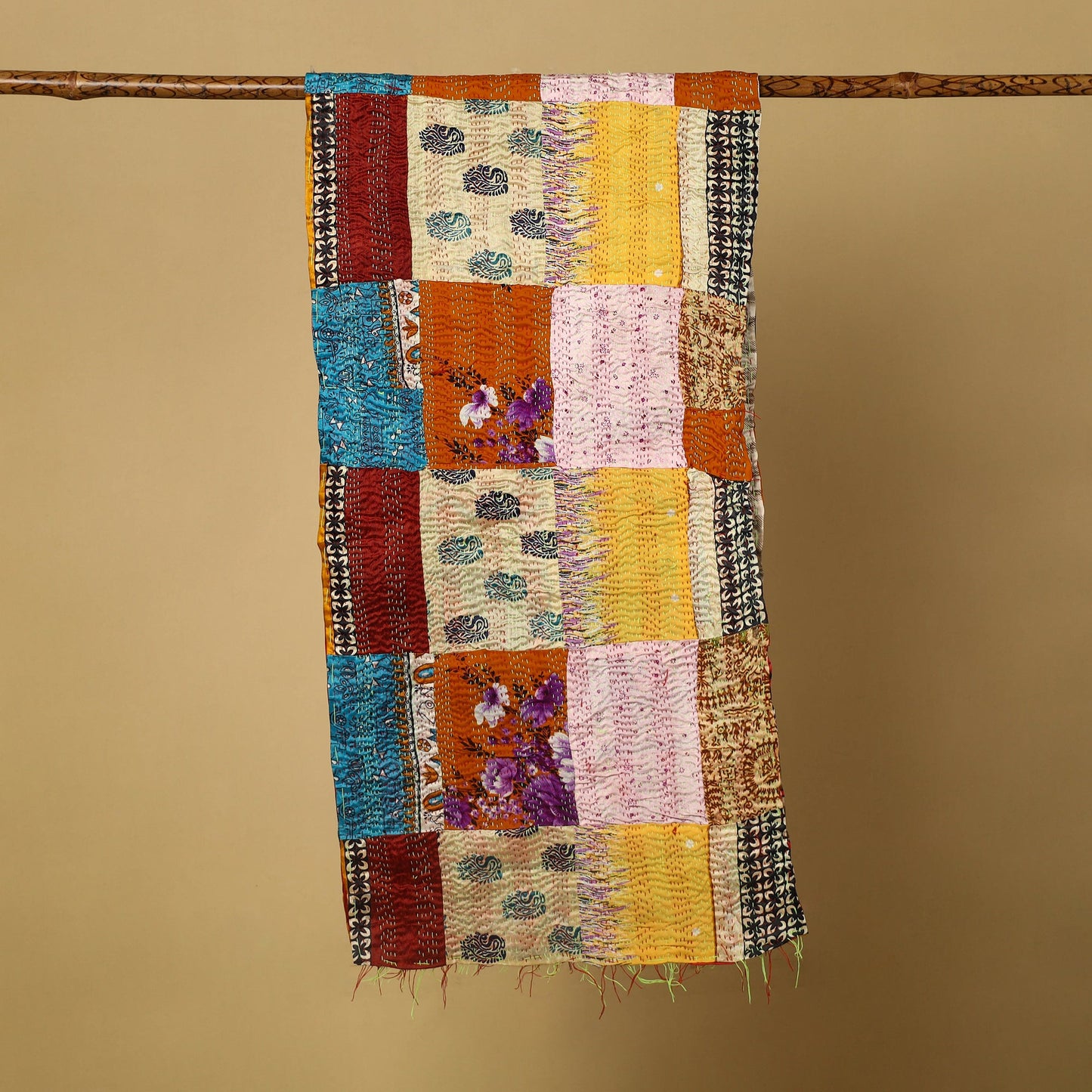 Multicolor - bengal kantha work reversible patchwork silk