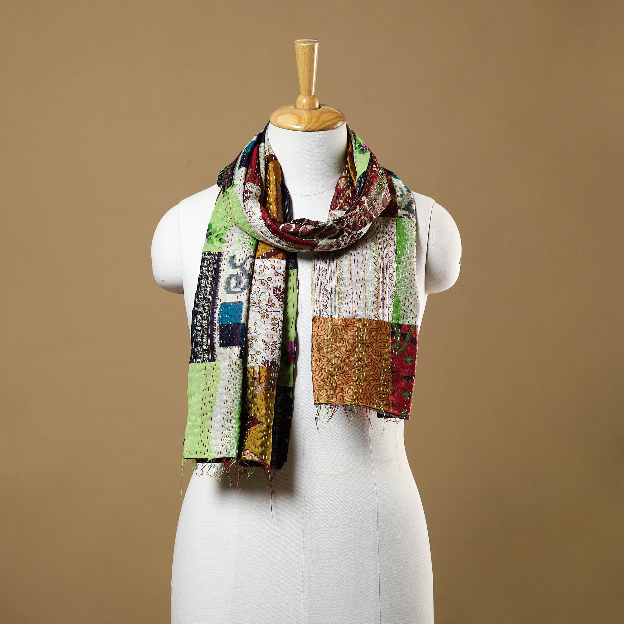 Multicolor - bengal kantha work reversible patchwork silk