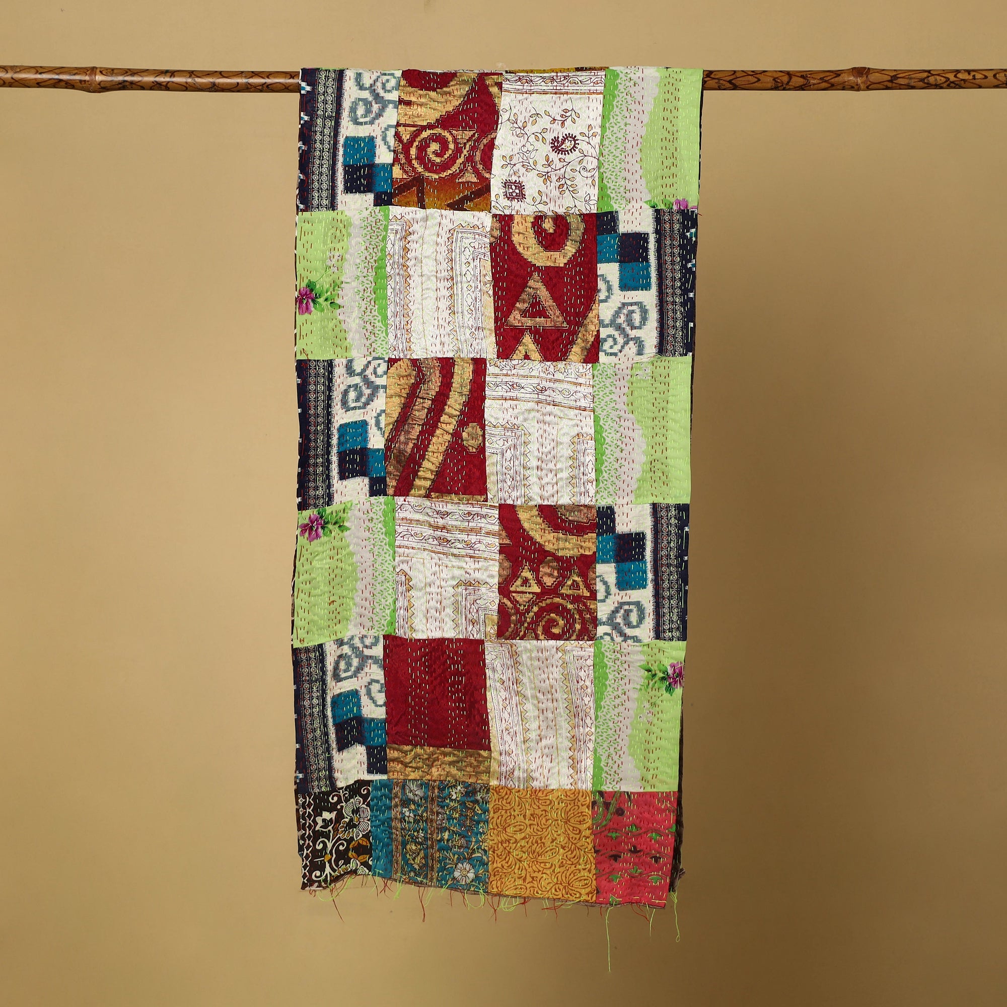 Multicolor - bengal kantha work reversible patchwork silk