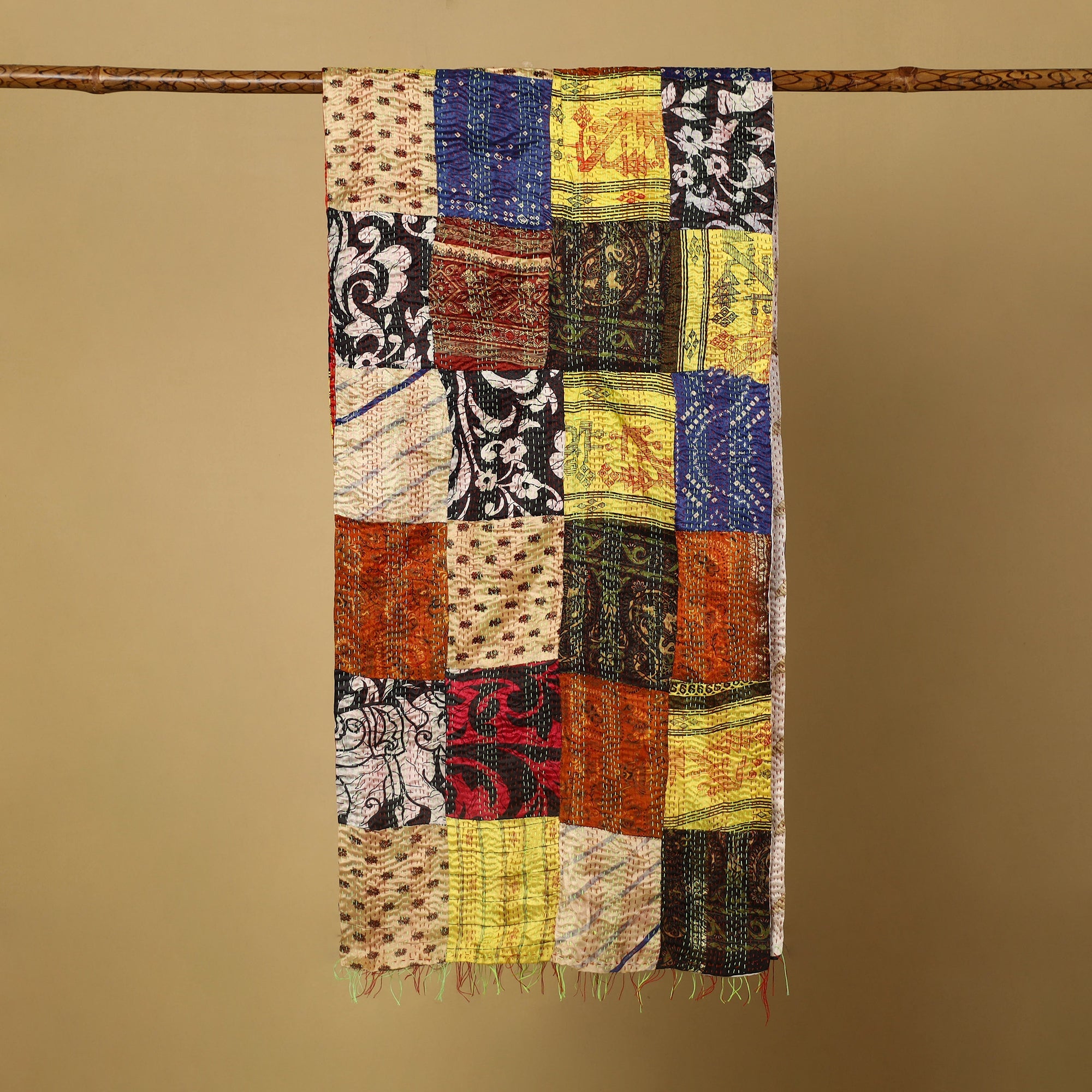 Multicolor - bengal kantha work reversible patchwork silk