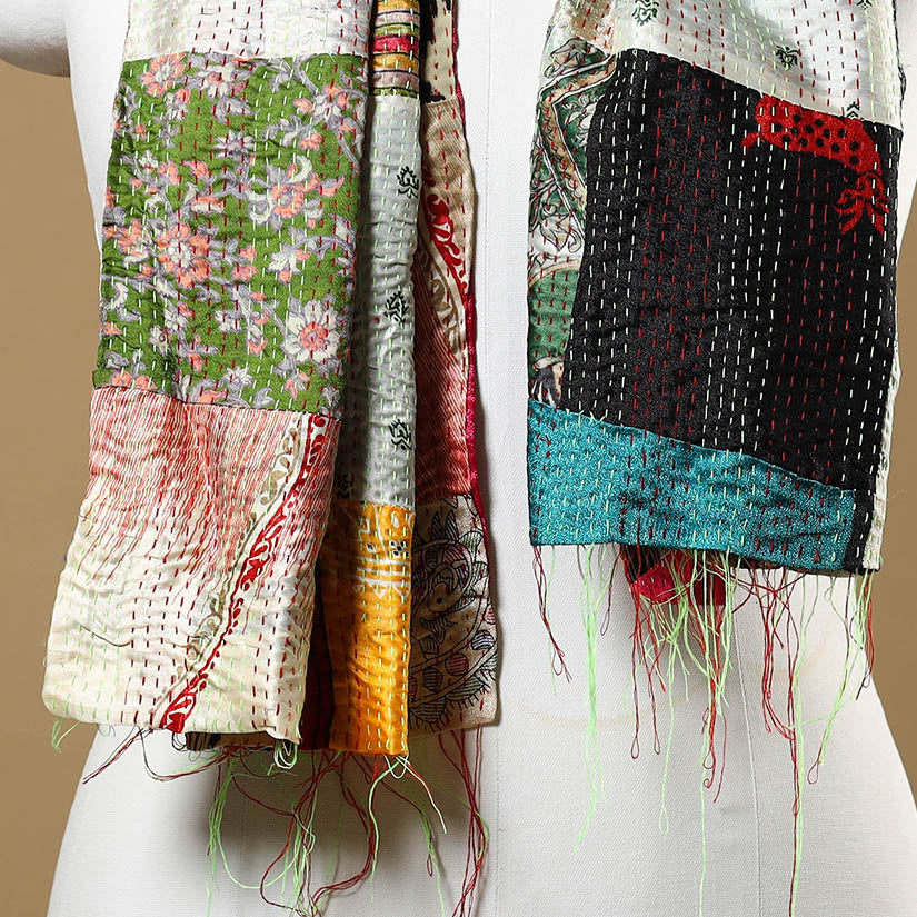 Buy Multicolor Bengal Kantha Work Reversible Patchwork Silk Stole