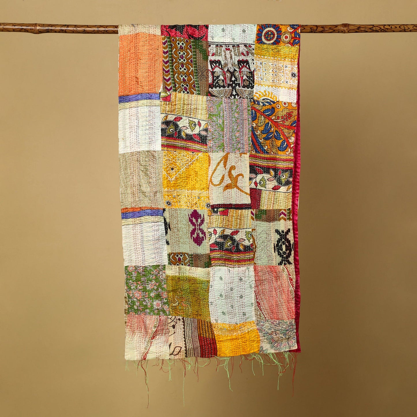 Buy Multicolor Bengal Kantha Work Reversible Patchwork Silk Stole
