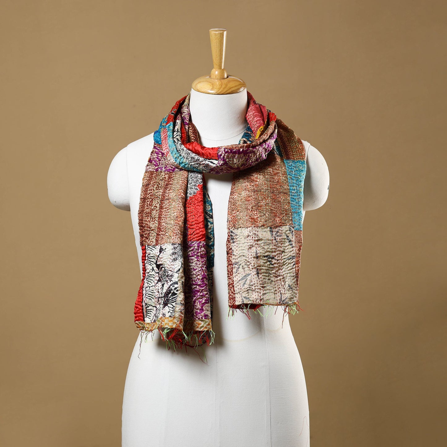 Buy Multicolor Bengal Kantha Work Reversible Patchwork Silk Stole