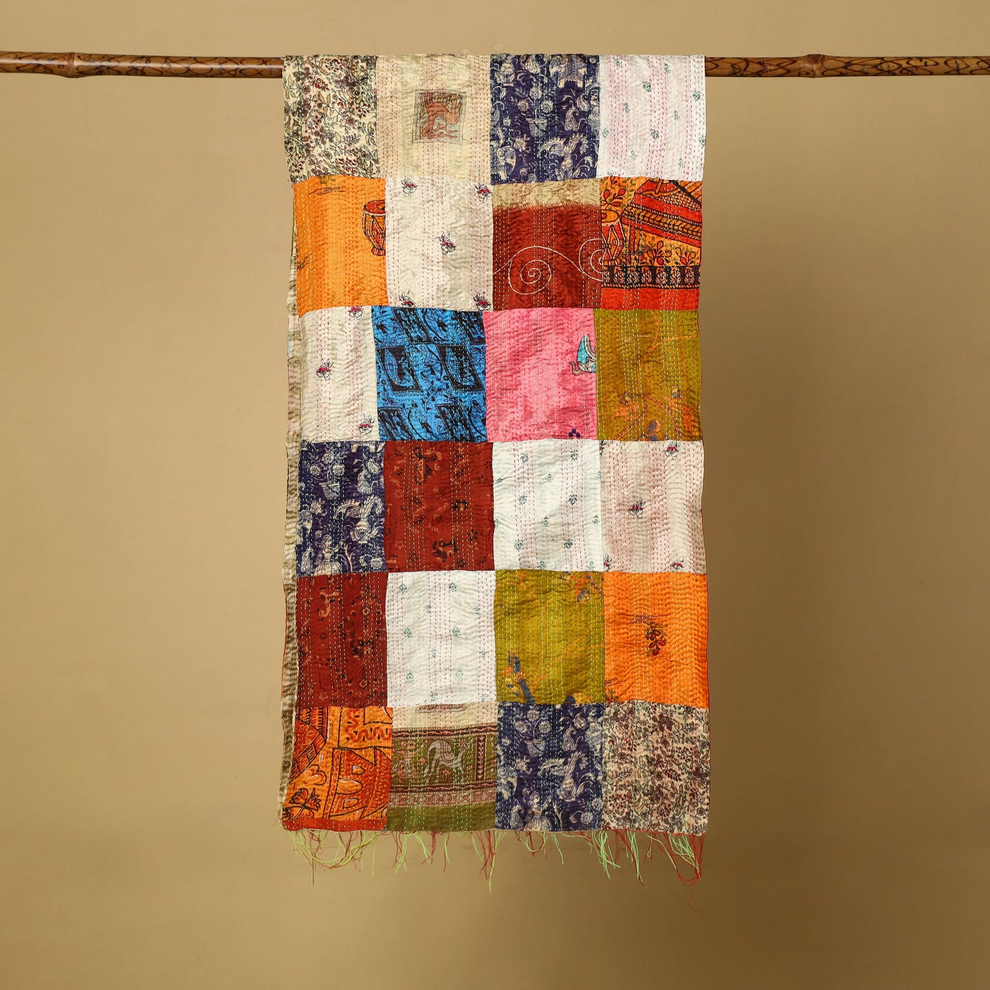 Multicolor - bengal kantha work reversible patchwork silk