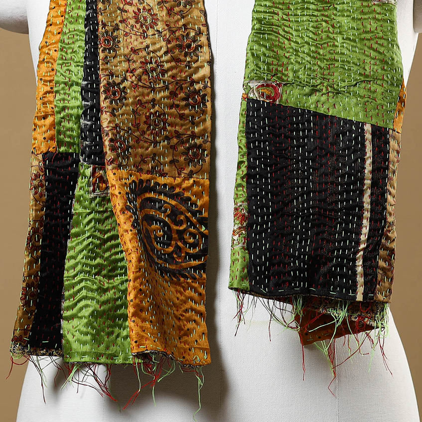  Multicolor Bengal Kantha Work Reversible Patchwork Silk Stole