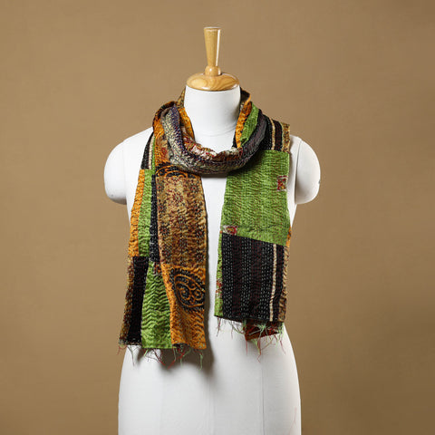  Multicolor Bengal Kantha Work Reversible Patchwork Silk Stole