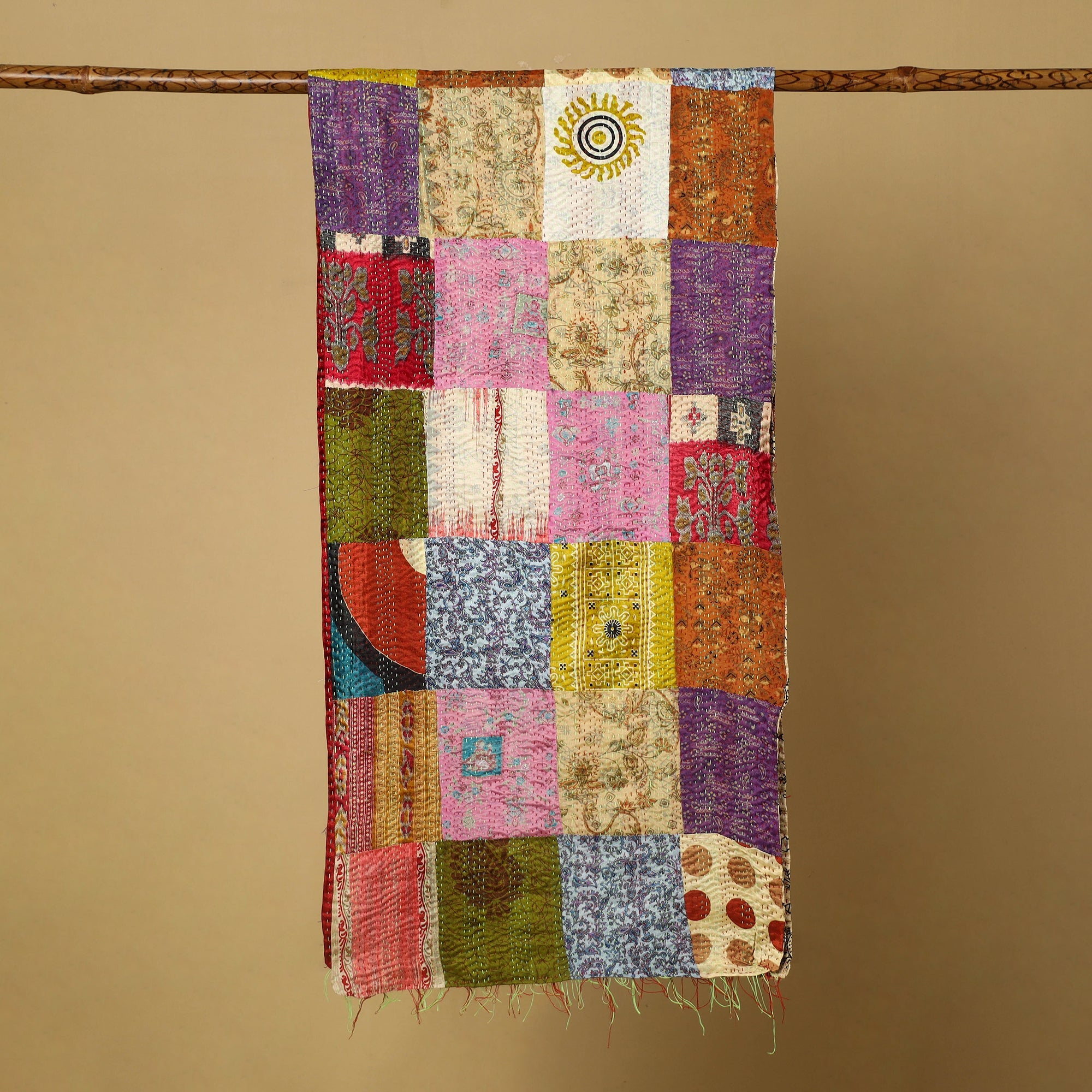 Multicolor - bengal kantha work reversible patchwork silk