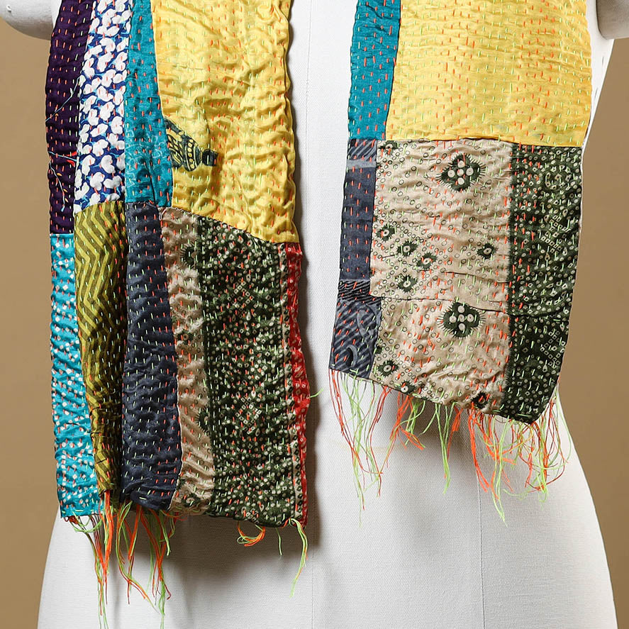 Multicolor - bengal kantha work reversible patchwork silk