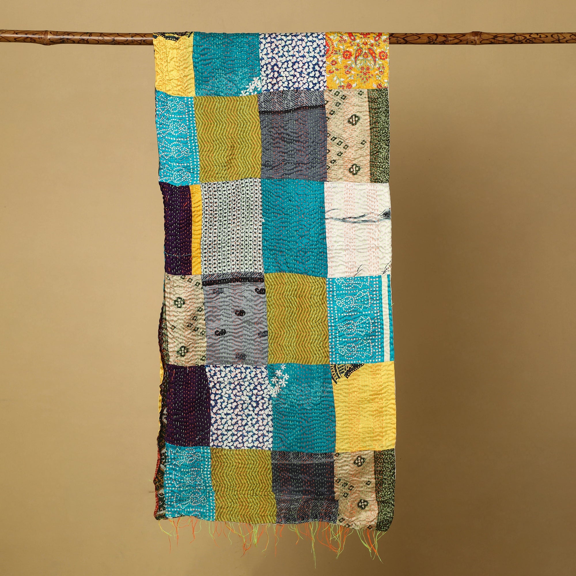 Multicolor - bengal kantha work reversible patchwork silk