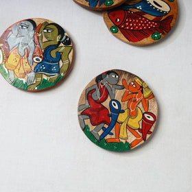 Bengal patua handpainted akashmoni wooden coasters (set