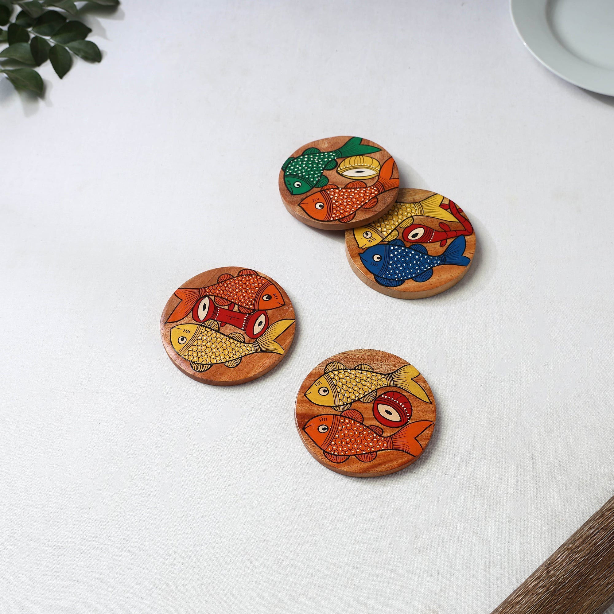 Bengal patua handpainted akashmoni wooden coasters (set