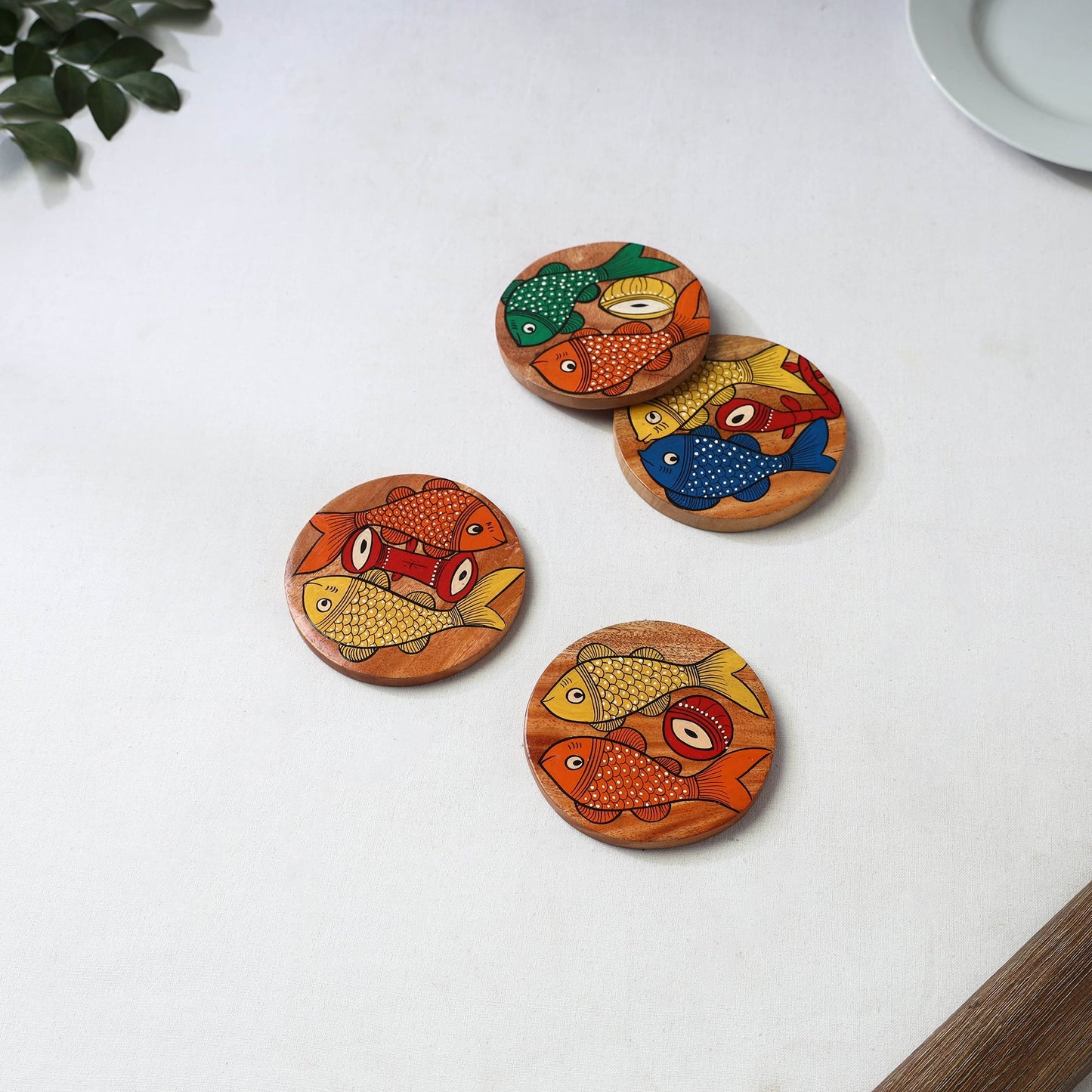 Bengal patua handpainted akashmoni wooden coasters (set