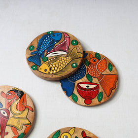 Bengal patua handpainted akashmoni wooden coasters (set