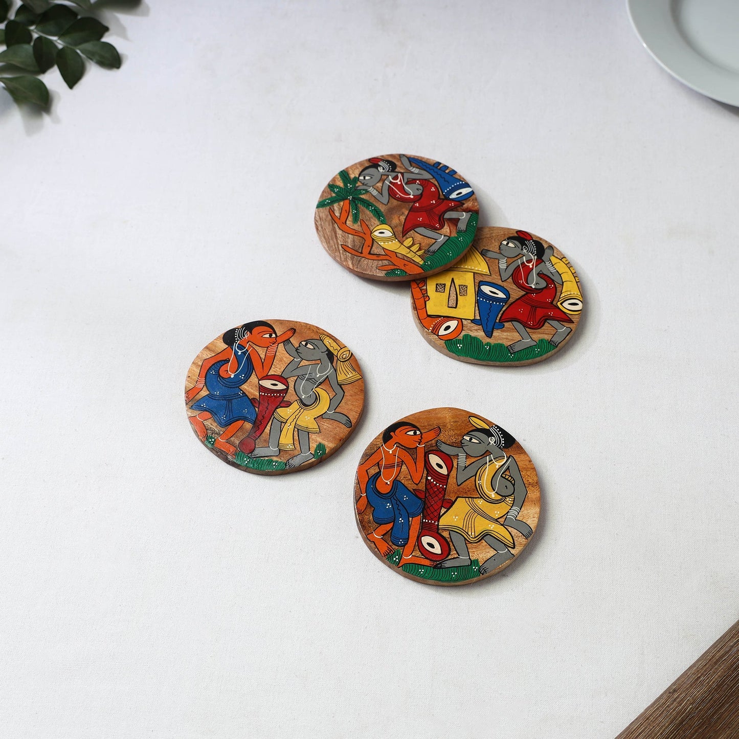 Bengal patua handpainted akashmoni wooden coasters (set