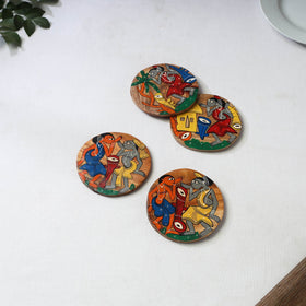 Bengal patua handpainted akashmoni wooden coasters (set