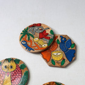 Bengal patua handpainted akashmoni wooden coasters (set