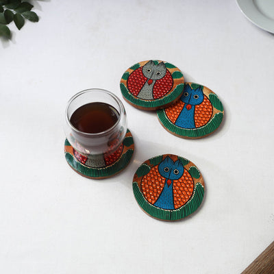 Bengal patua handpainted akashmoni wooden coasters (set