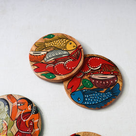 Bengal patua handpainted akashmoni wooden coasters (set