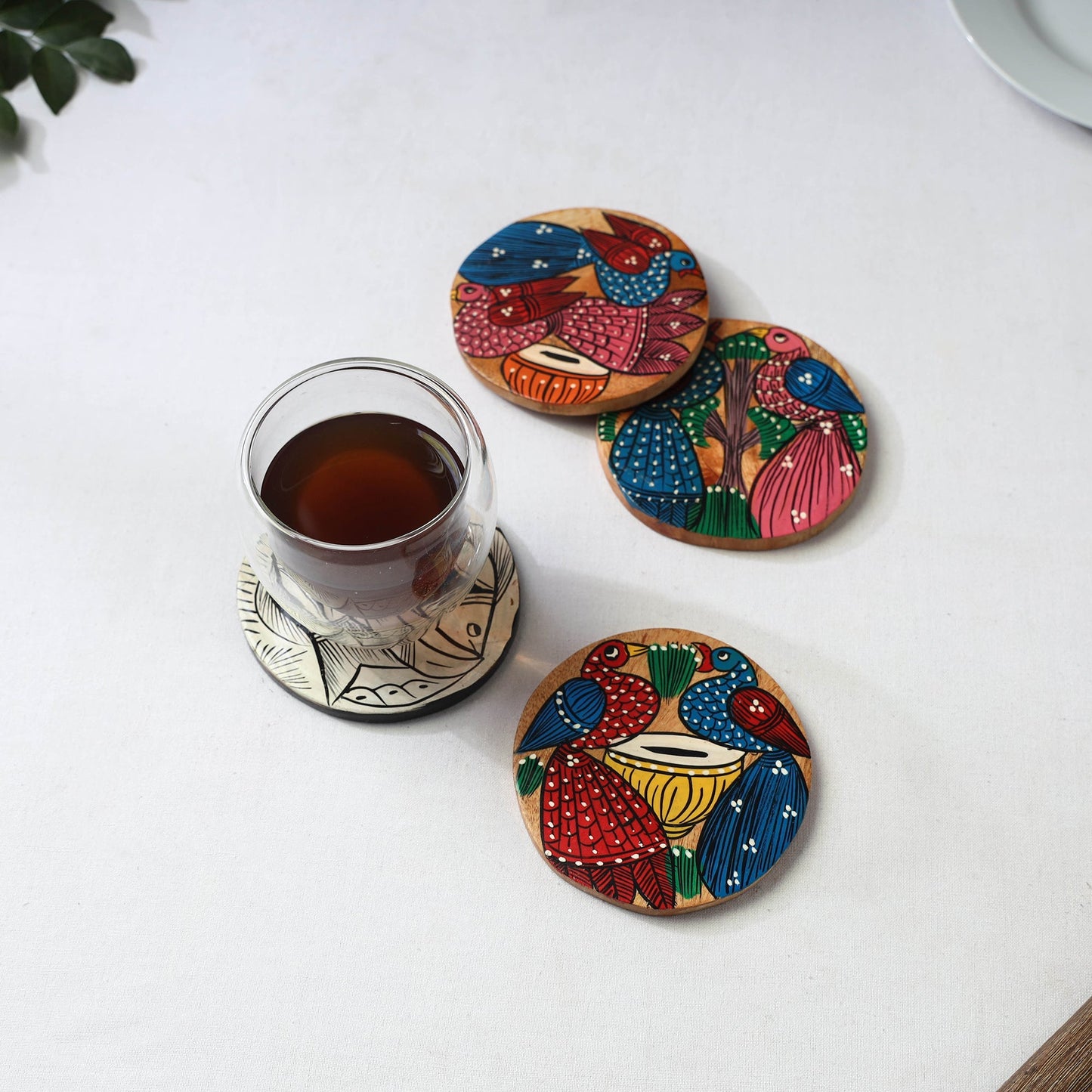 Bengal patua handpainted akashmoni wooden coasters (set