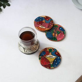 Bengal patua handpainted akashmoni wooden coasters (set