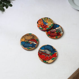 Bengal patua handpainted akashmoni wooden coasters (set