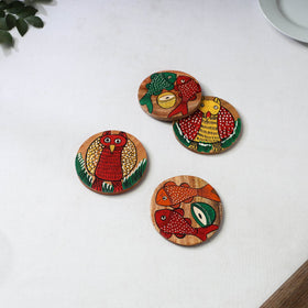 Bengal patua handpainted akashmoni wooden coasters (set