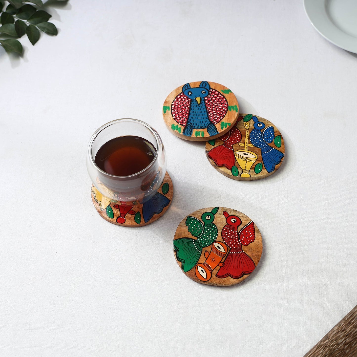 Bengal patua handpainted akashmoni wooden coasters (set