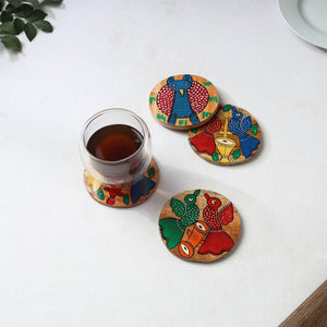 Bengal patua handpainted akashmoni wooden coasters (set