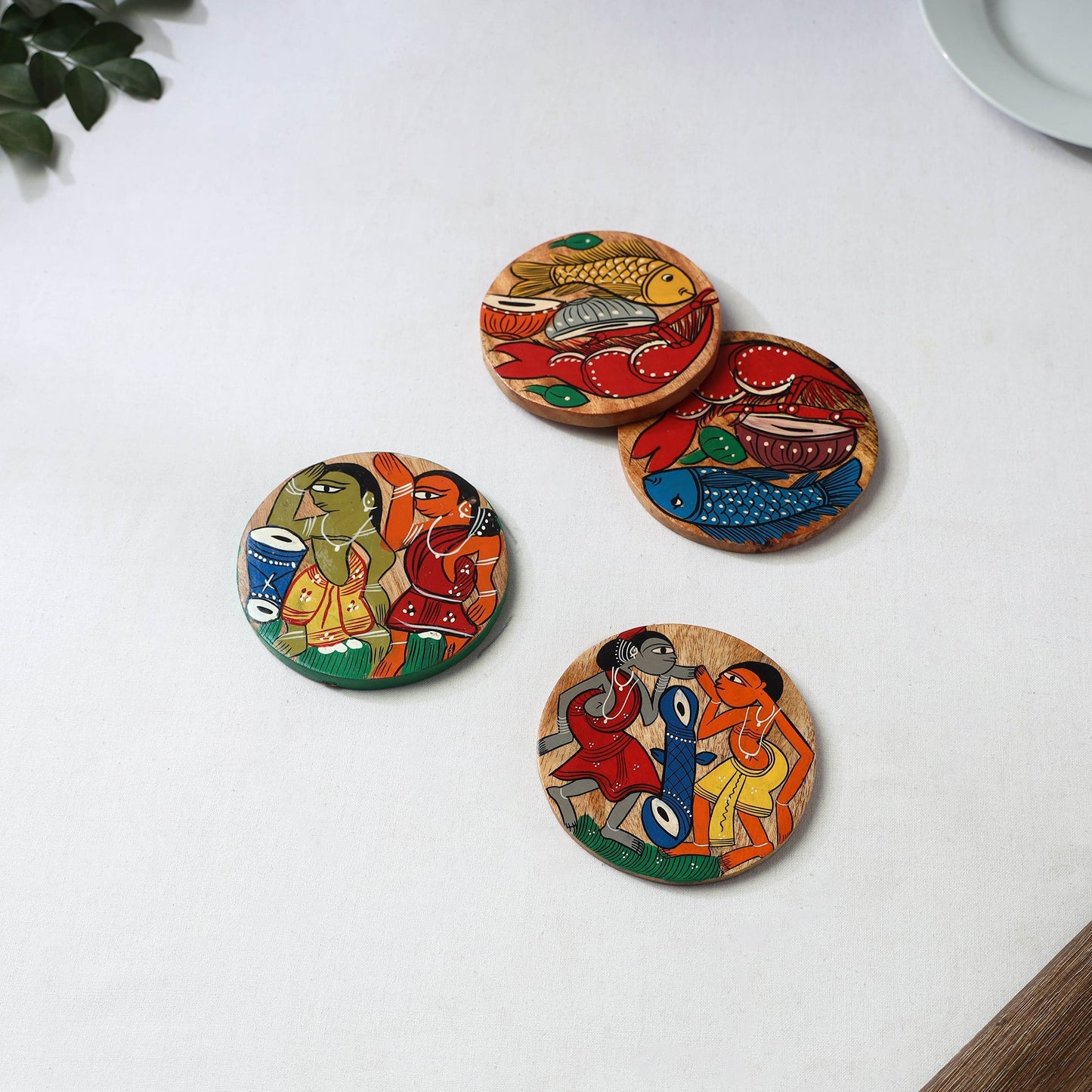 Bengal patua handpainted akashmoni wooden coasters (set