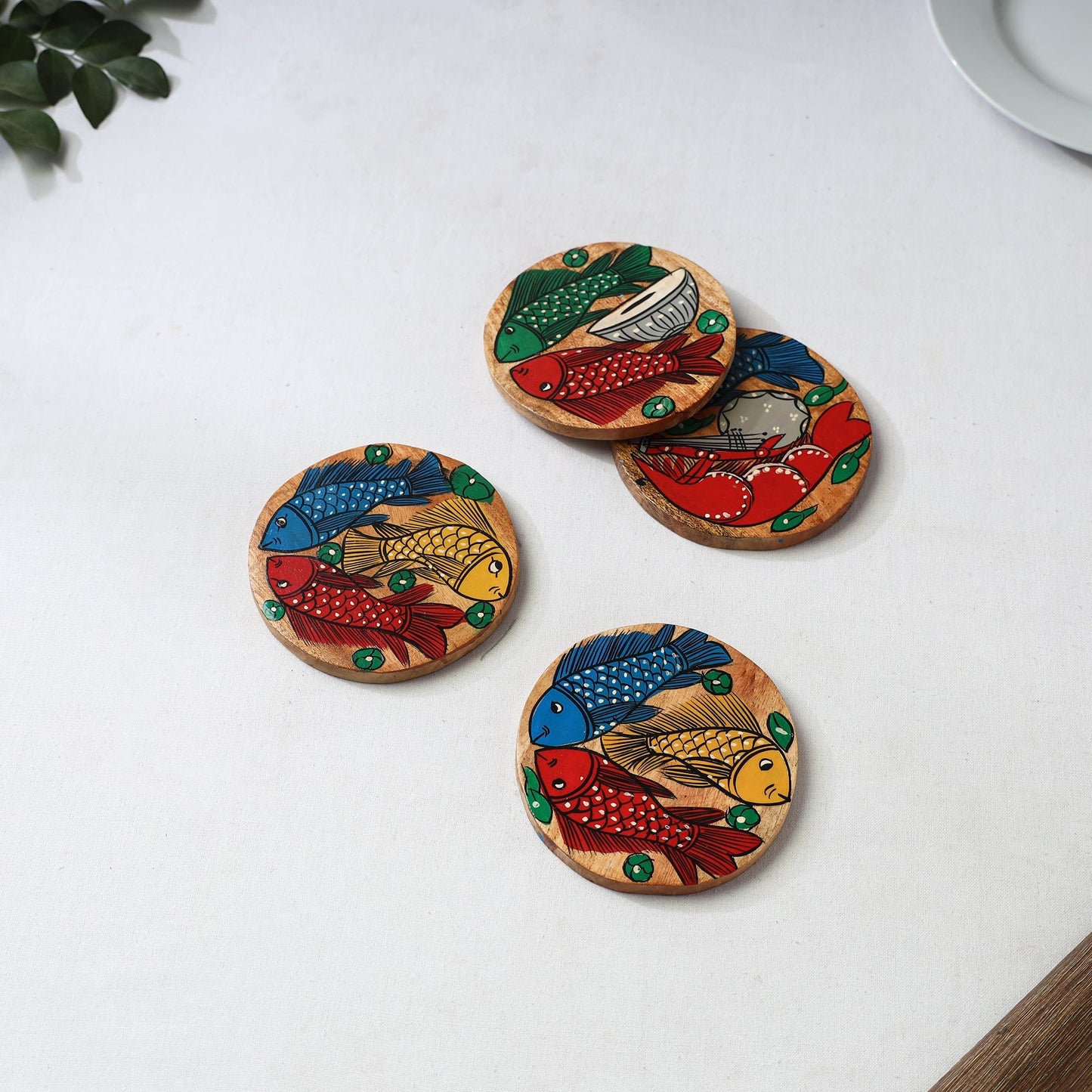 Bengal patua handpainted akashmoni wooden coasters (set
