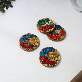 Bengal patua handpainted akashmoni wooden coasters (set