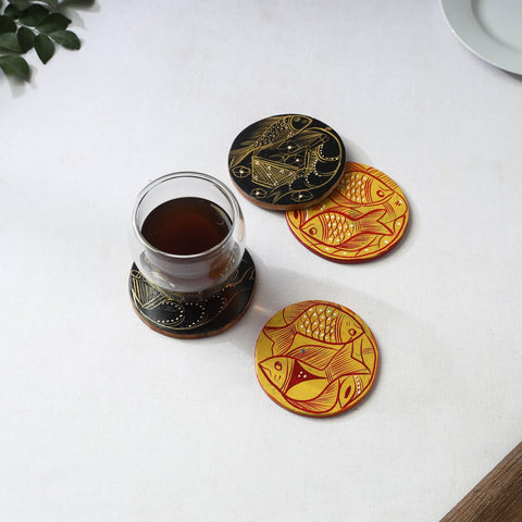 Bengal patua handpainted akashmoni wooden coasters (set