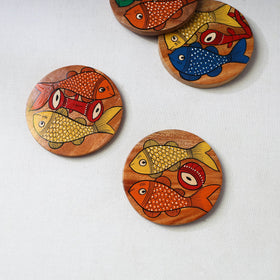 Bengal patua handpainted akashmoni wooden coasters (set
